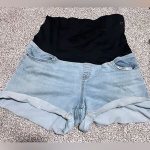 Target Light Blue Denim Maternity Shorts with Black Waistband